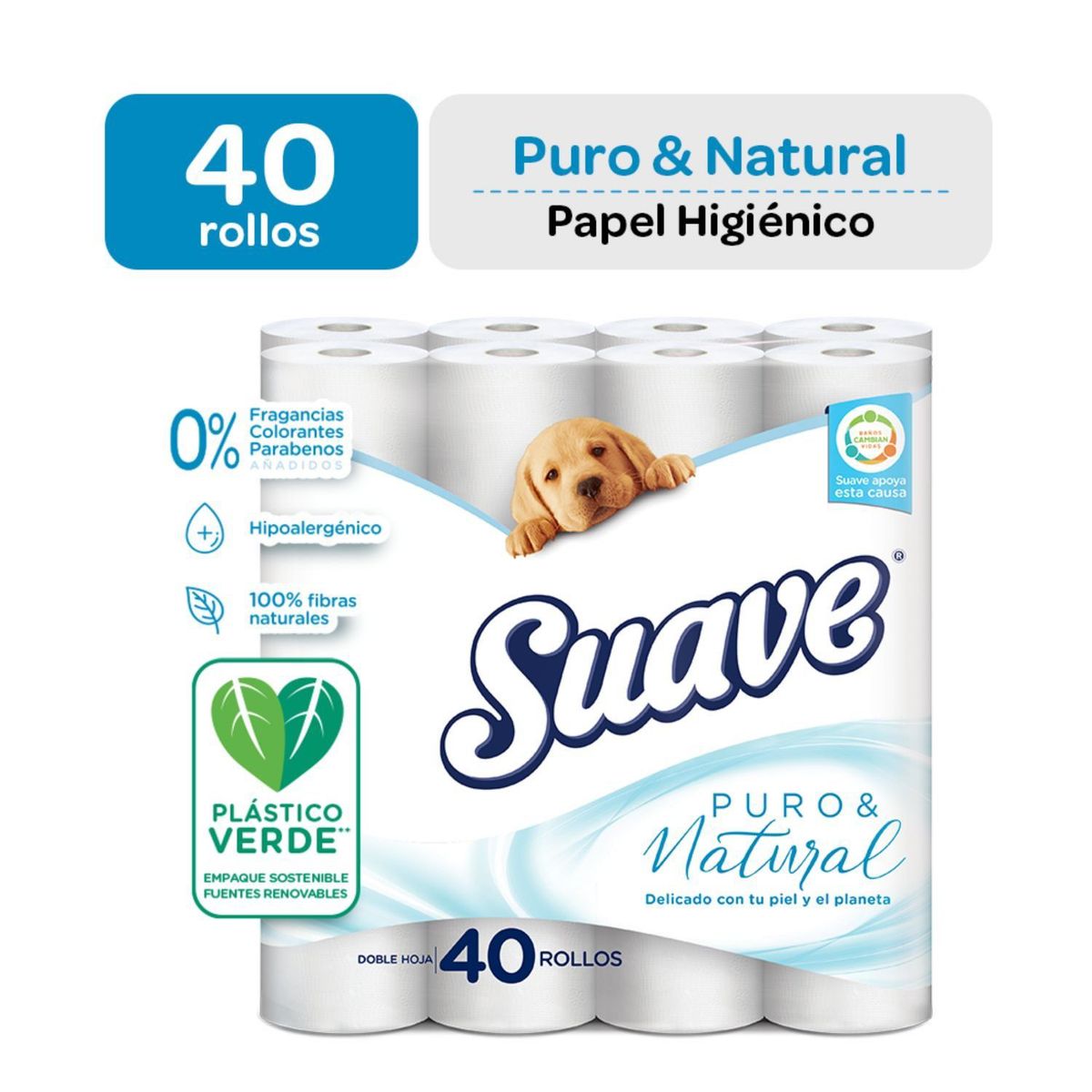 SUAVE - Papel Higiénico Suave Puro y Natural Doble Hoja Bolsa 40 Und