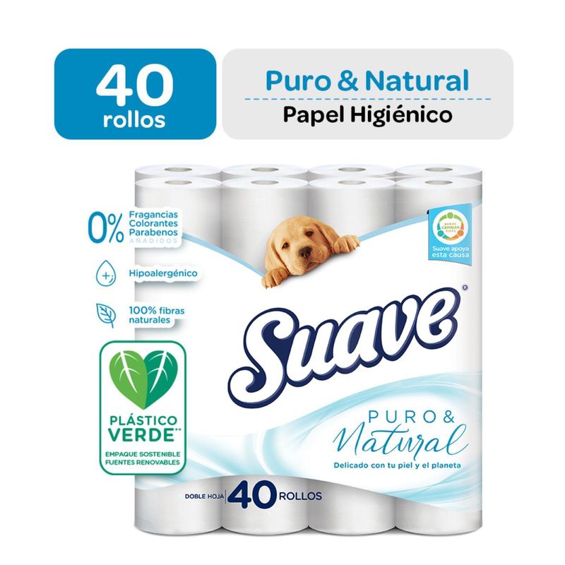 SUAVE - Papel Higienico Puro y Natural Doble Hoja Suave x 40
