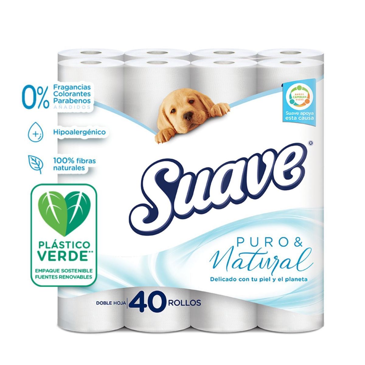 SUAVE - Papel Higiénico Suave Puro y Natural Doble Hoja Bolsa 40 Und