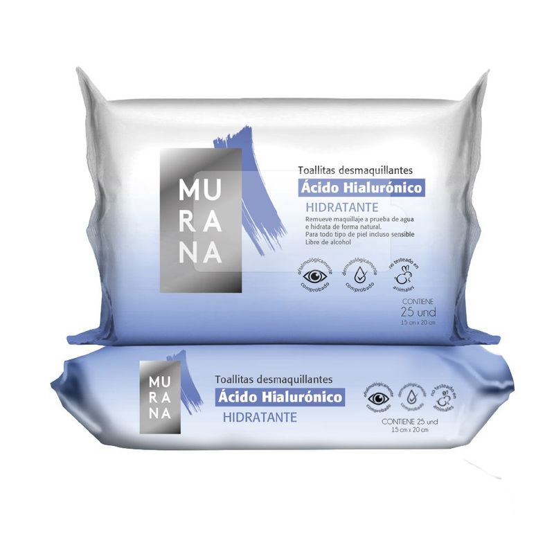 MURANA - Toallitas Desmaquillantes Murana Ácido Hialurónico Hidrantante Empaque 25 Und