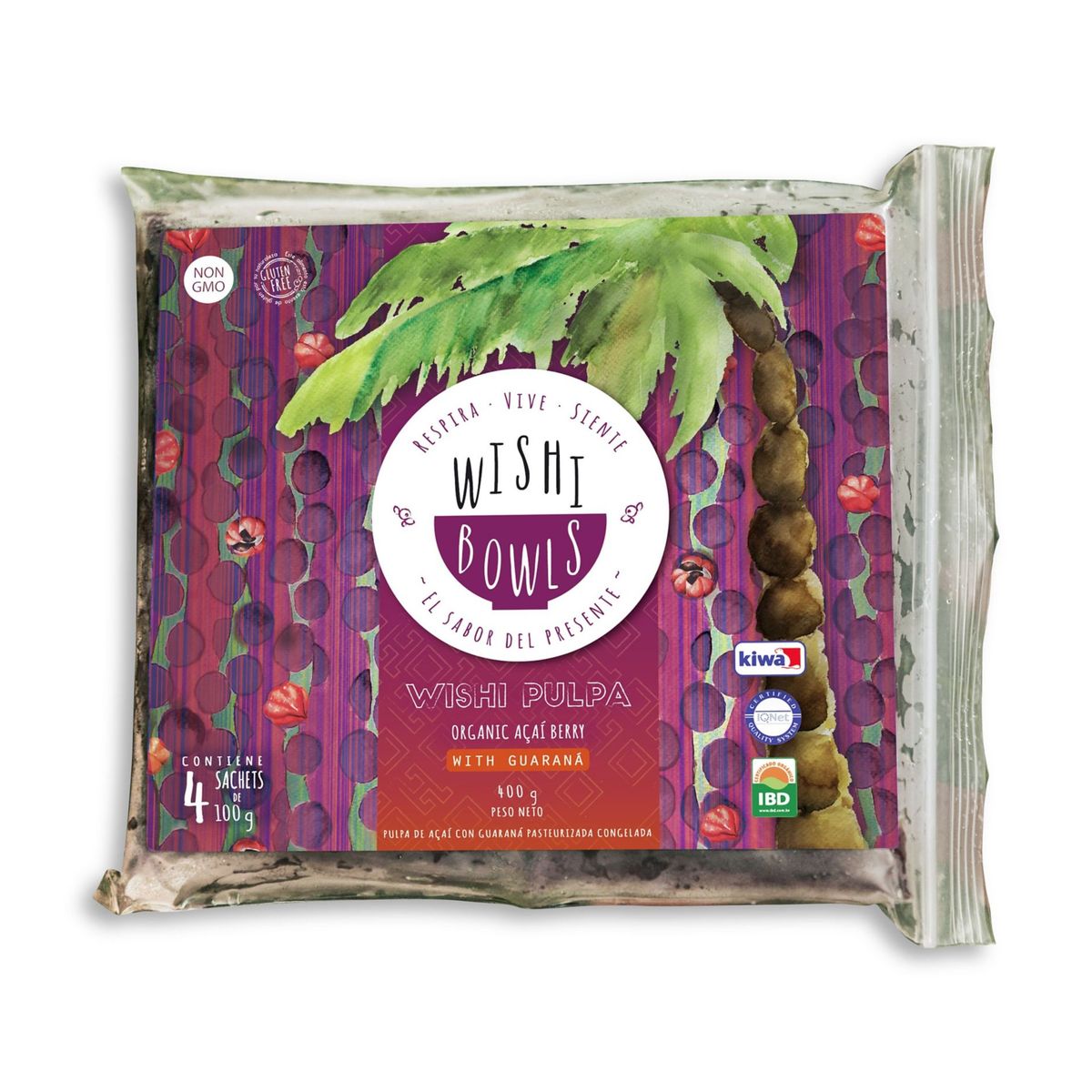 WISHIBOWLS - Pulpa de Acaí Orgánico Wishi Bowls con Guaraná Empaque 4 Und