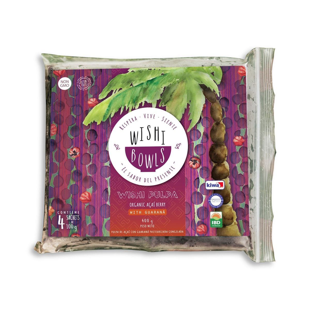 WISHIBOWLS - Pulpa de Acaí Orgánico Wishi Bowls con Guaraná Empaque 4 Und