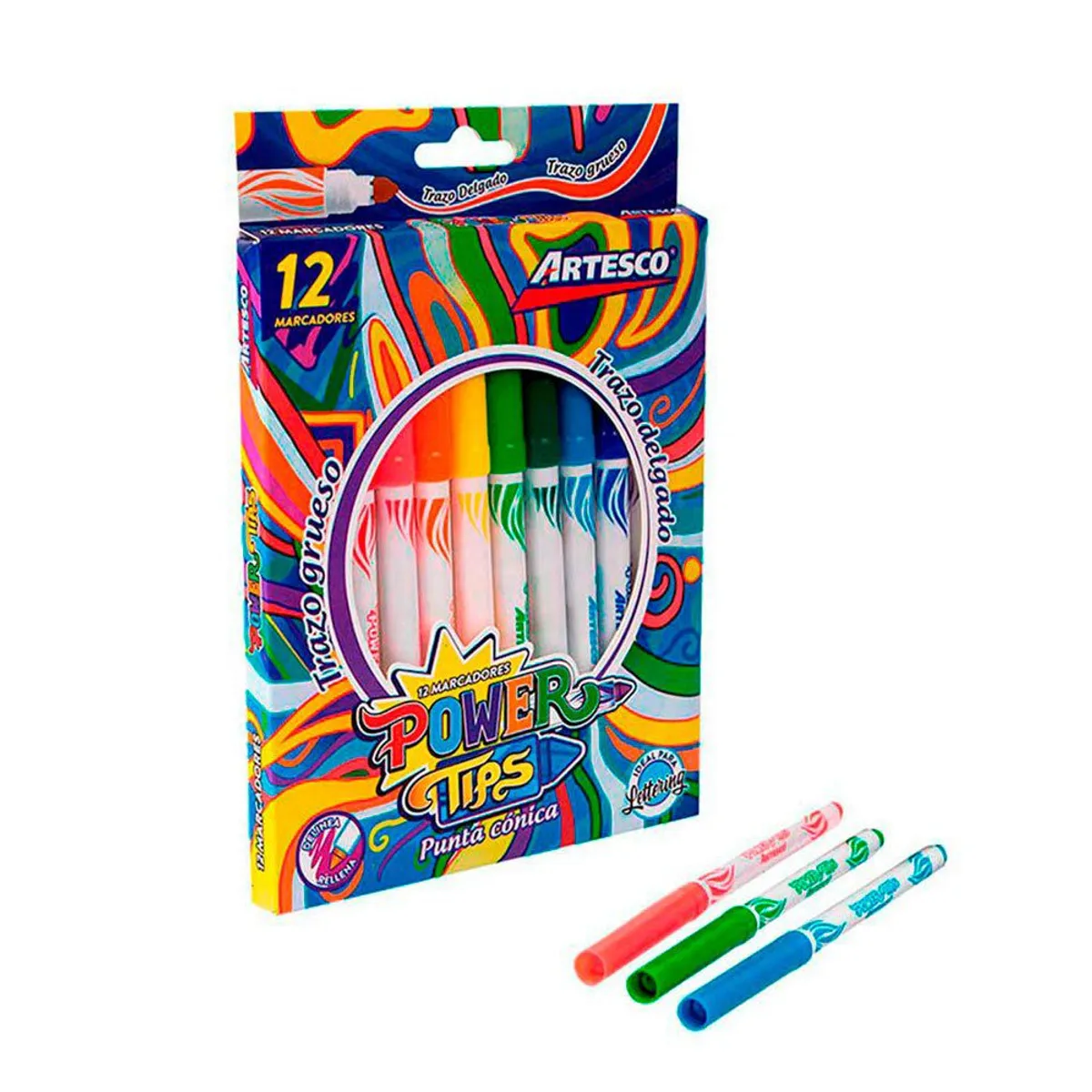 ARTESCO - Plumones Artesco Power Tips Punta Cónica Empaque 12 Und