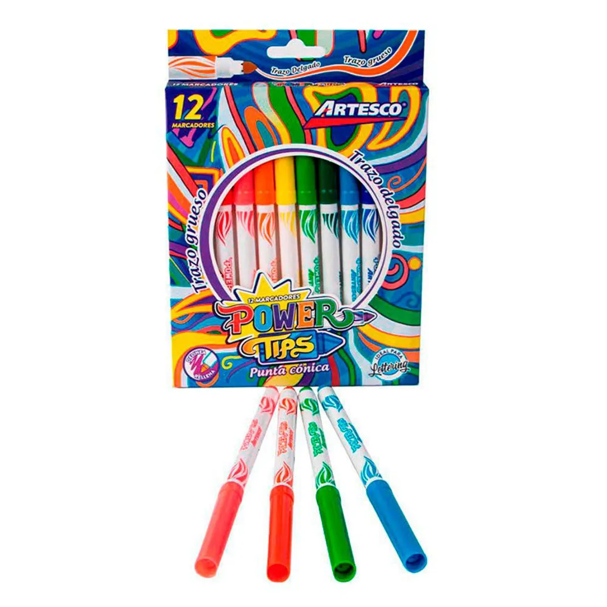 ARTESCO - Plumones Artesco Power Tips Punta Cónica Empaque 12 Und