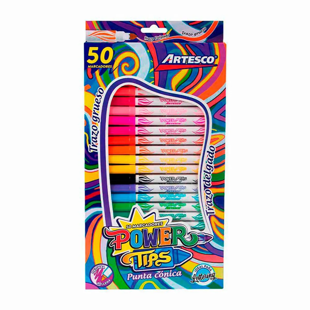 ARTESCO - Plumones Artesco Power Tips Punta Cónica Empaque 50 Und