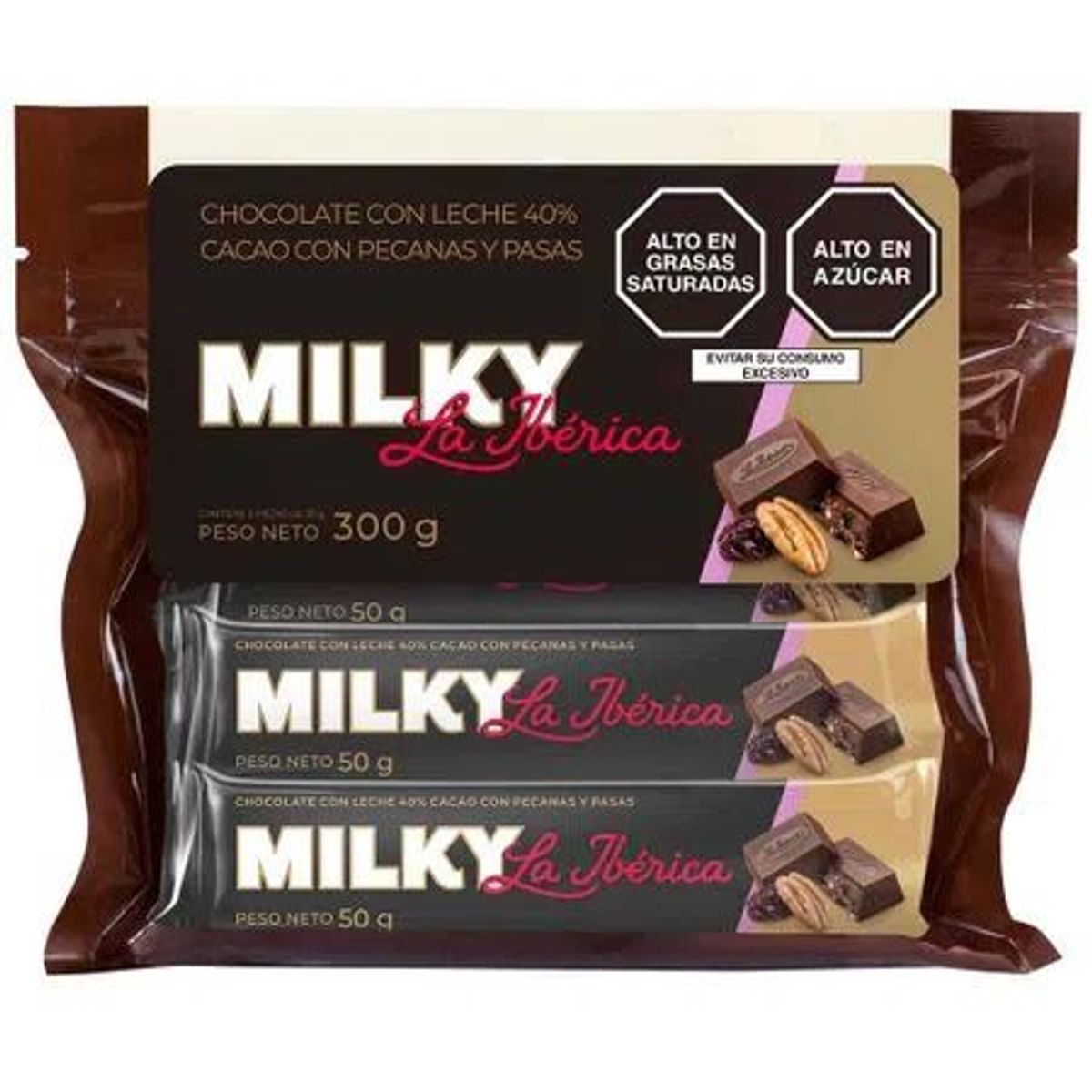 LA IBERICA - Chocolate La Ibérica Milky Pecanas y Pasas Empaque 50 g