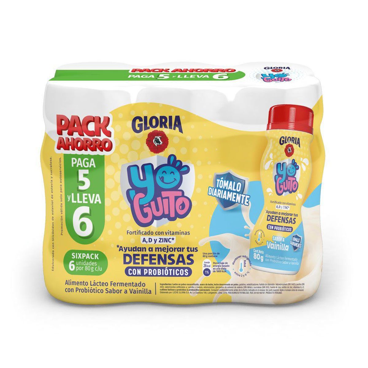 GLORIA - Yogurt Gloria Yoguito Vainilla Sixpack Botella 80 g