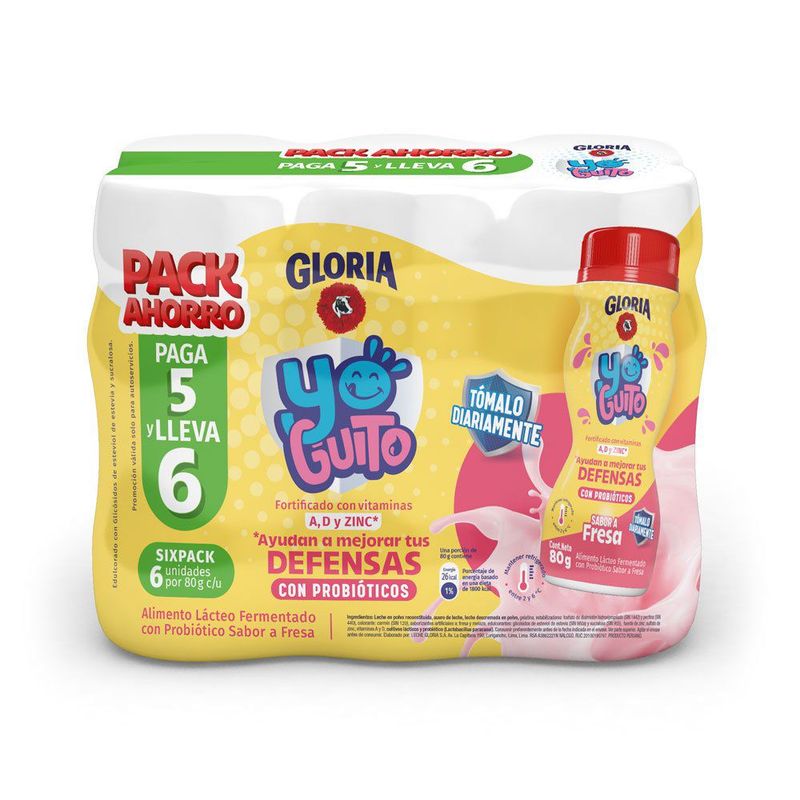 GLORIA - SixPack Yogurt Gloria Yoguito Con Probióticos Fresa 6 Unidades