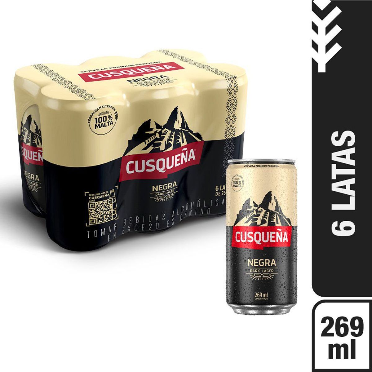 CUSQUEÑA - Cerveza Cusqueña Negra Sixpack Lata 269 mL