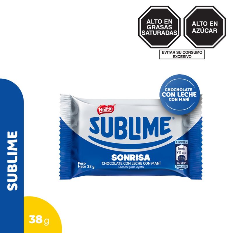SUBLIME - Chocolate Sublime Sonrisa con Leche y Maní 38g