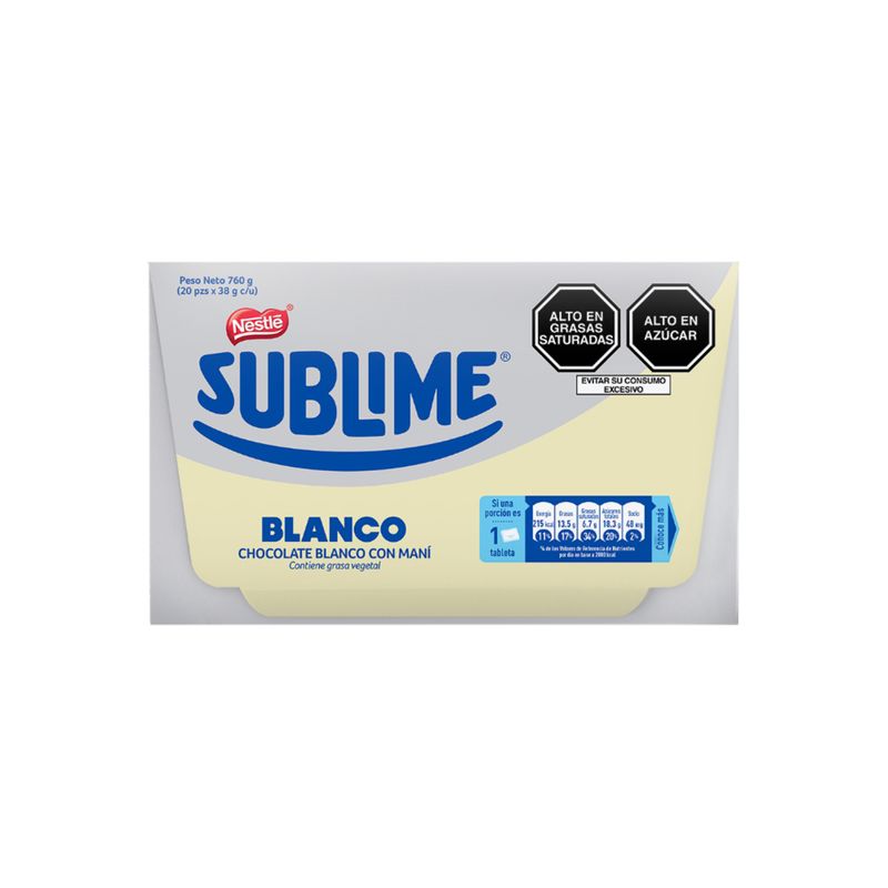 SUBLIME - Chocolate Sublime Blanco Con Maní Pack 20 Und Empaque 38 g