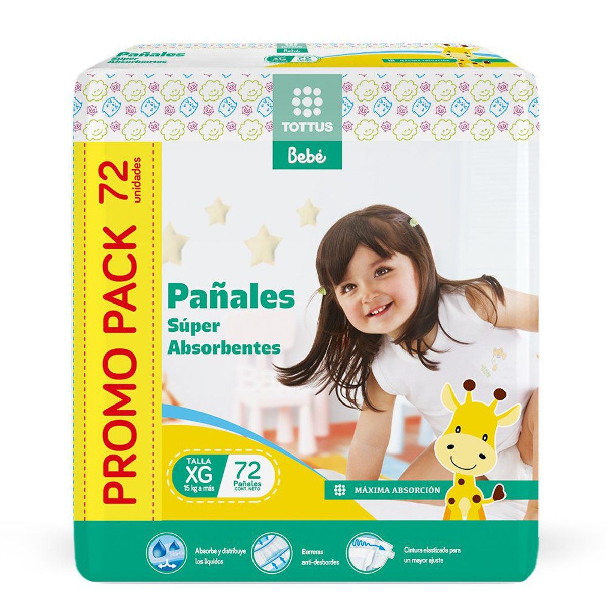 TOTTUS BEBE - Pañales Súper Absorbentes Tottus Bebé Talla XG Empaque 72 Und