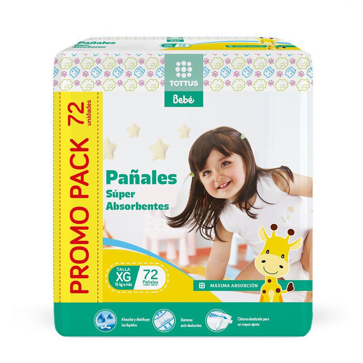 TOTTUS BEBE - Pañales Súper Absorbentes Tottus Bebé Talla XG Empaque 72 Und