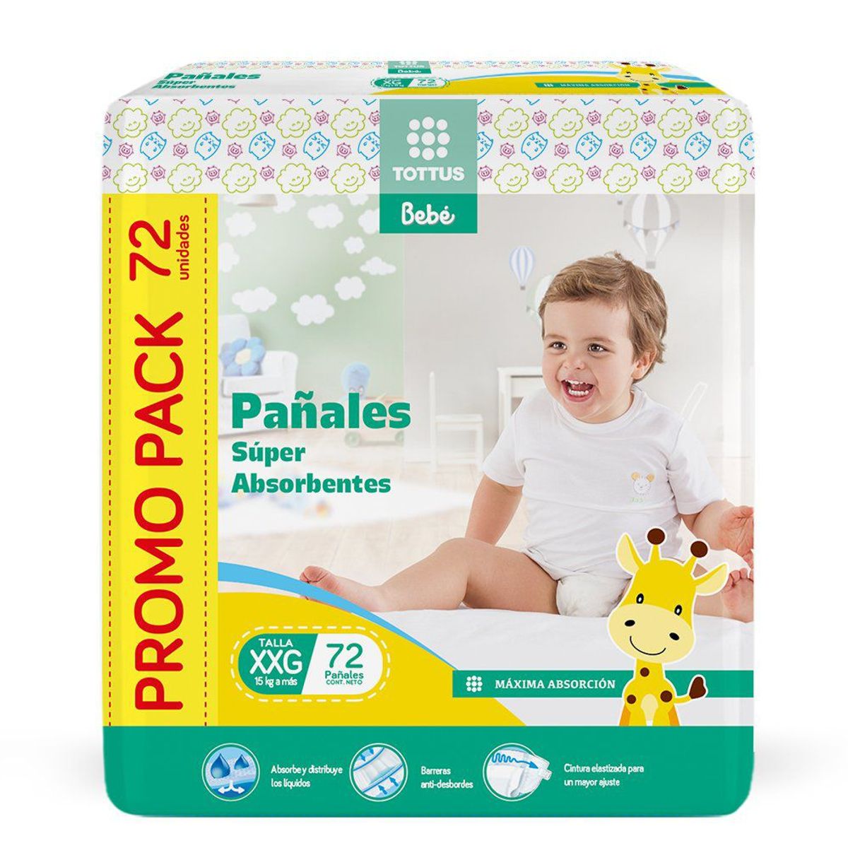 TOTTUS BEBE - Pañales Súper Absorbentes Tottus Bebé Talla XXG Empaque 72 Und
