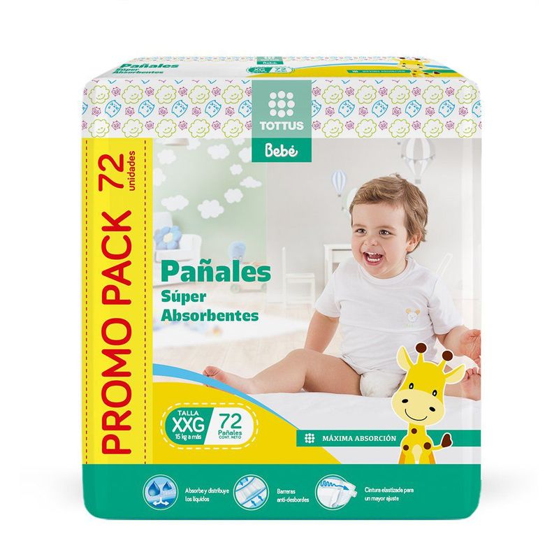 TOTTUS BEBE - Pañal Tottus Bebe Súper Absorbente Talla XXG Empaque 72 Und
