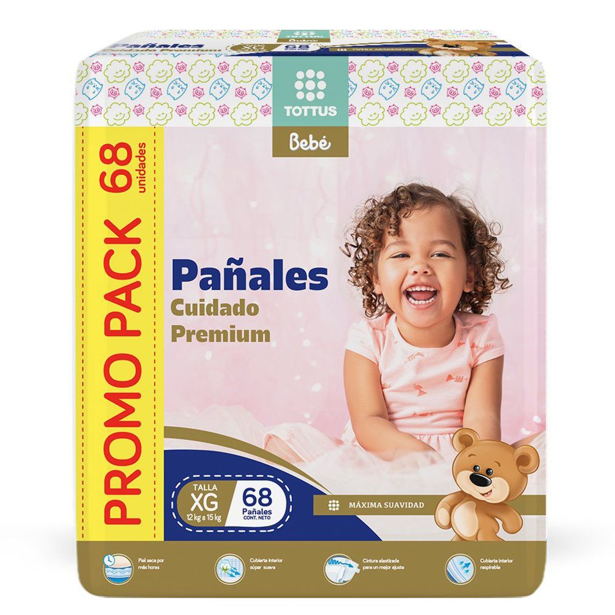 TOTTUS BEBE - Pañales Cuidado Premium Tottus Bebé Talla XG Empaque 68 Und