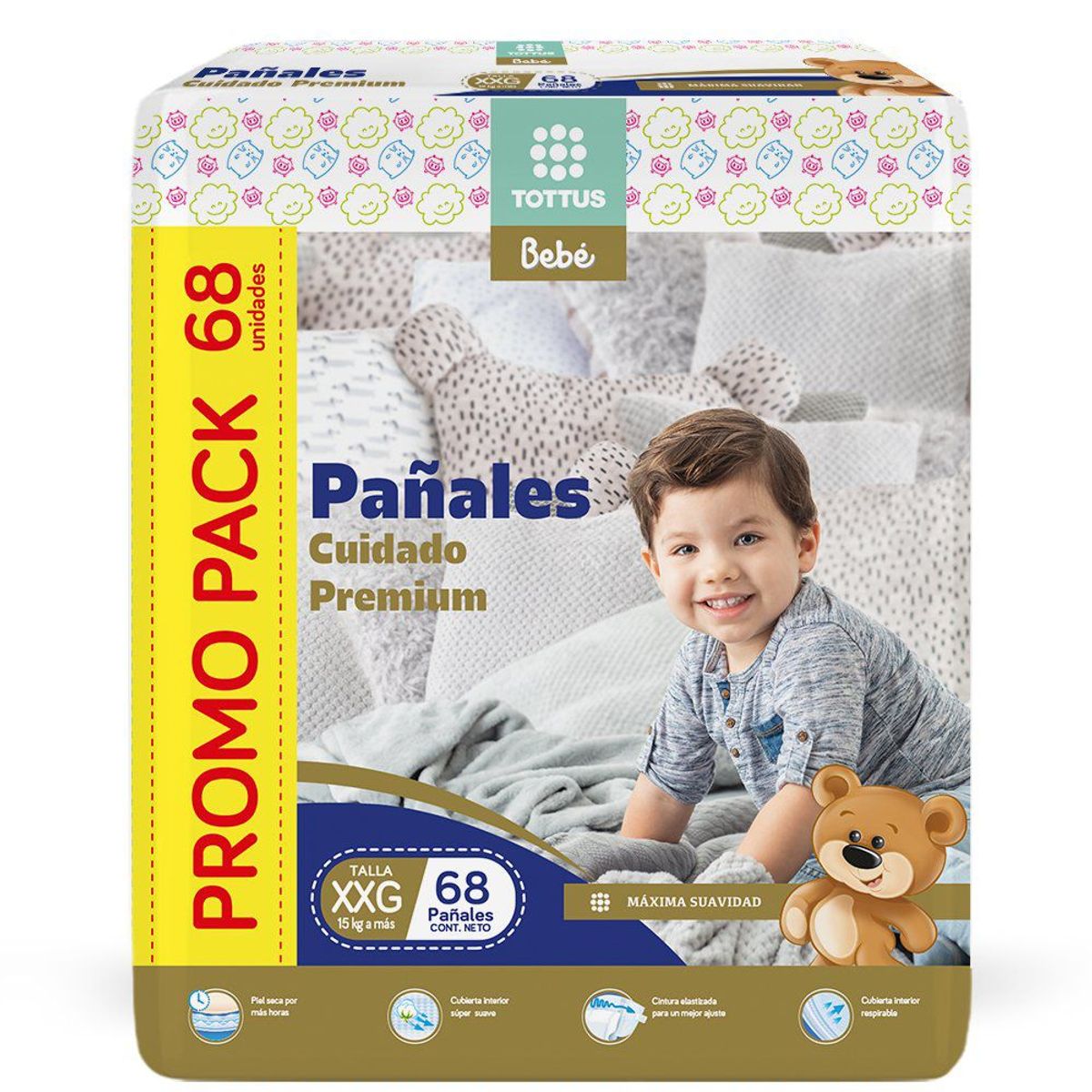 TOTTUS BEBE - Pañales Cuidado Premium Tottus Bebé Talla XXG Empaque 68 Und