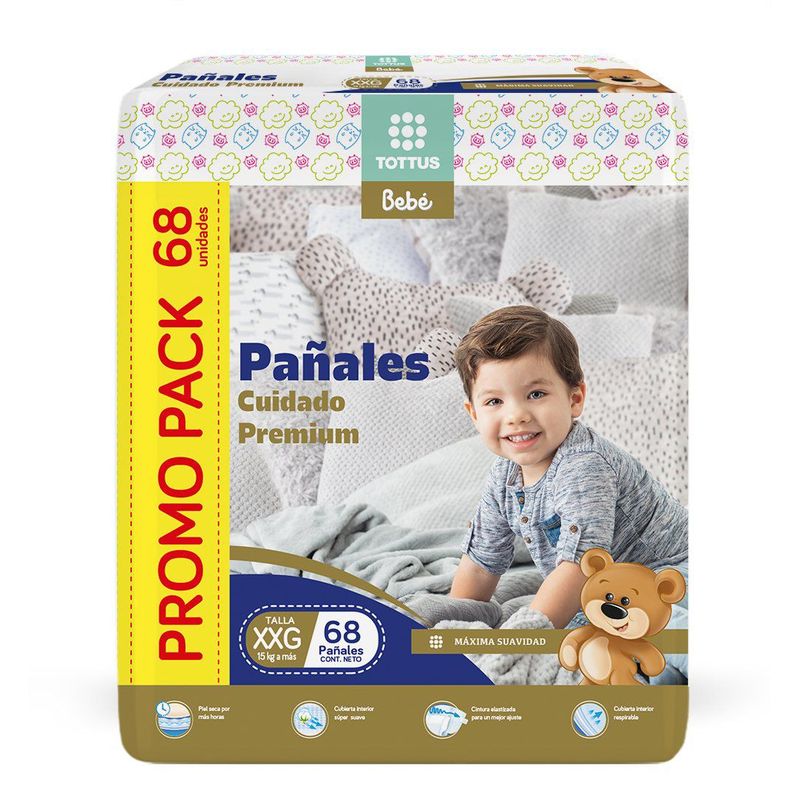 TOTTUS BEBE - Pañal Tottus Bebe Cuidado Premium Talla XXG Empaque 68 Und