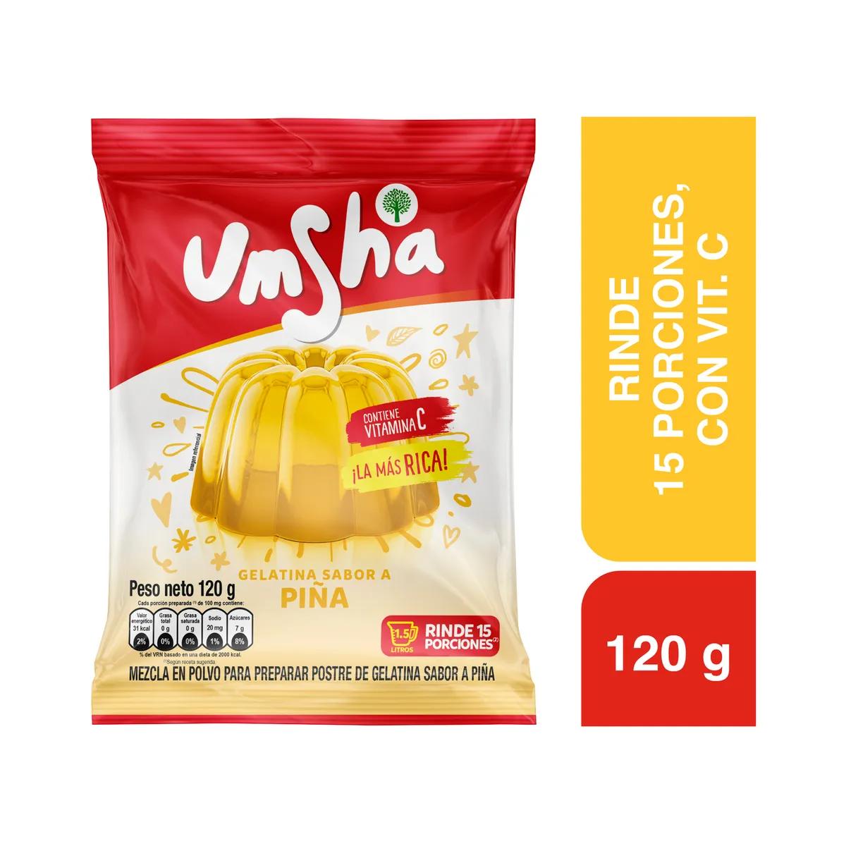 UMSHA - Gelatina Umsha Sabor Piña Bolsa 120 g
