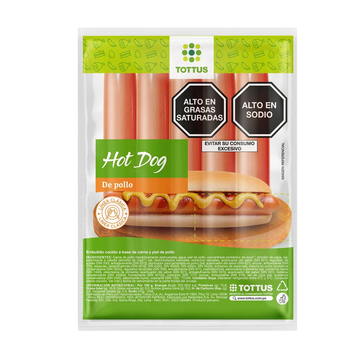 TOTTUS - Hot Dog de Pollo Tottus Empaque 500 g