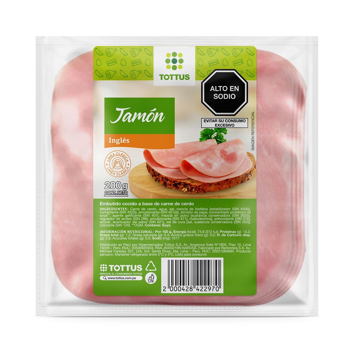 TOTTUS - Jamón Inglés Premium Tottus Empaque 200 g