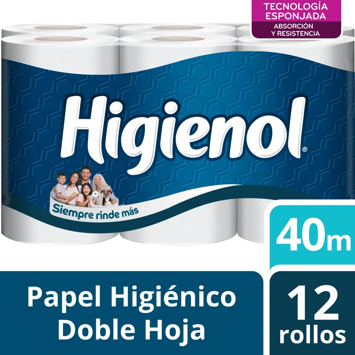 HIGIENOL - Papel Higiénico Higienol 40 m Doble Hoja Empaque 12 Und