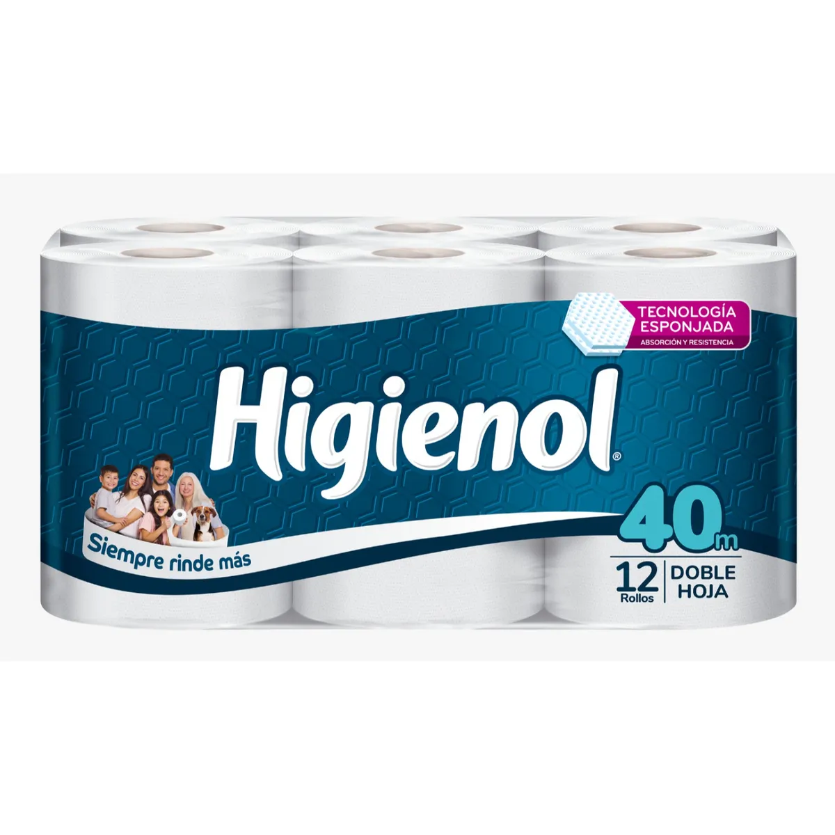 HIGIENOL - Papel Higiénico Higienol 40 m Doble Hoja Empaque 12 Und