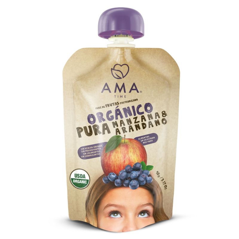 AMA TIME - Puré De Frutas Manzana Arándano Orgánico Ama Time Doypack 90 g
