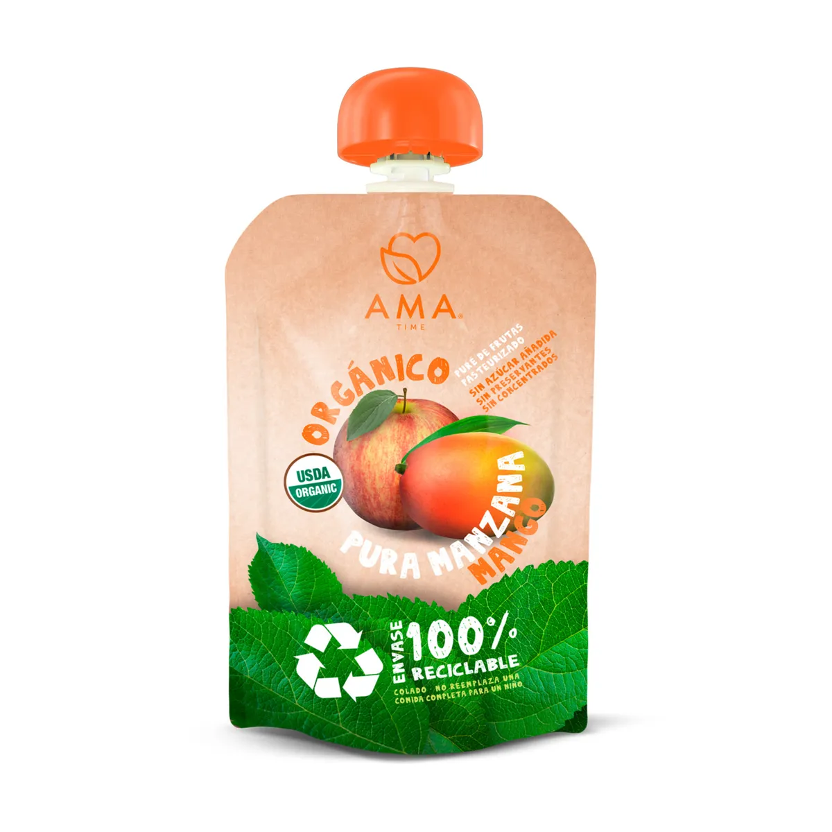 AMA TIME - Puré De Frutas Manzana Mango Orgánico Ama Time Doypack 90 g