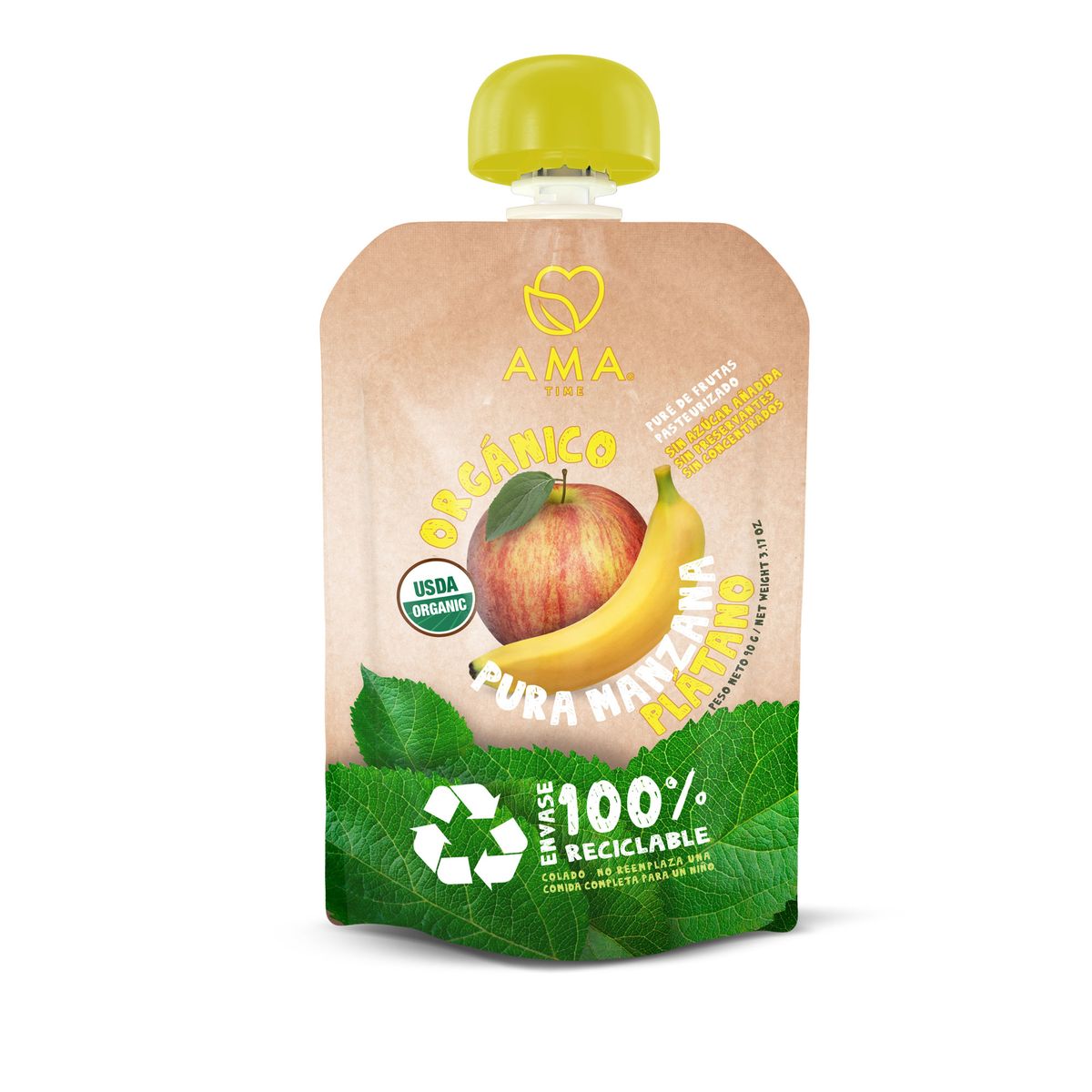  - Puré de Manzana Plátano Orgánico Ama Time Doypack 90 g
