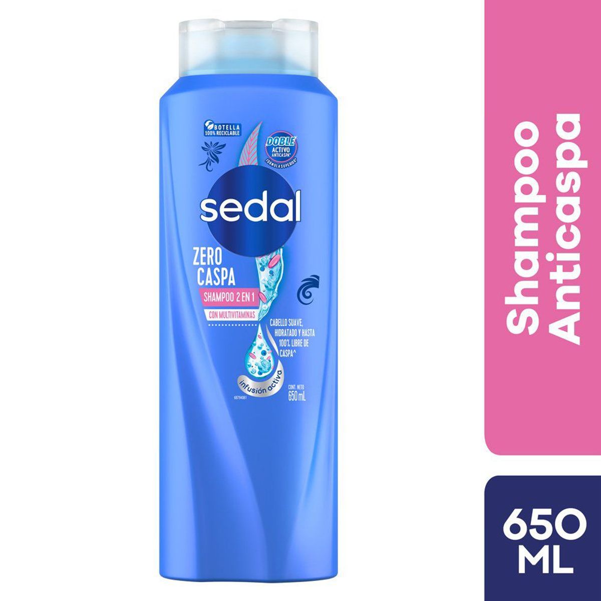 SEDAL - Shampoo Sedal 2 en 1 Zero Caspa con Multivitaminas Botella 650 mL