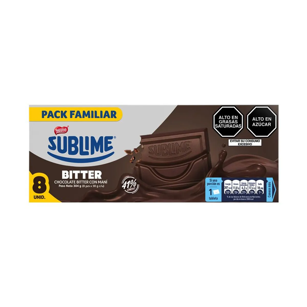 SUBLIME - Chocolate Sublime Bitter con Maní Caja 8 Und