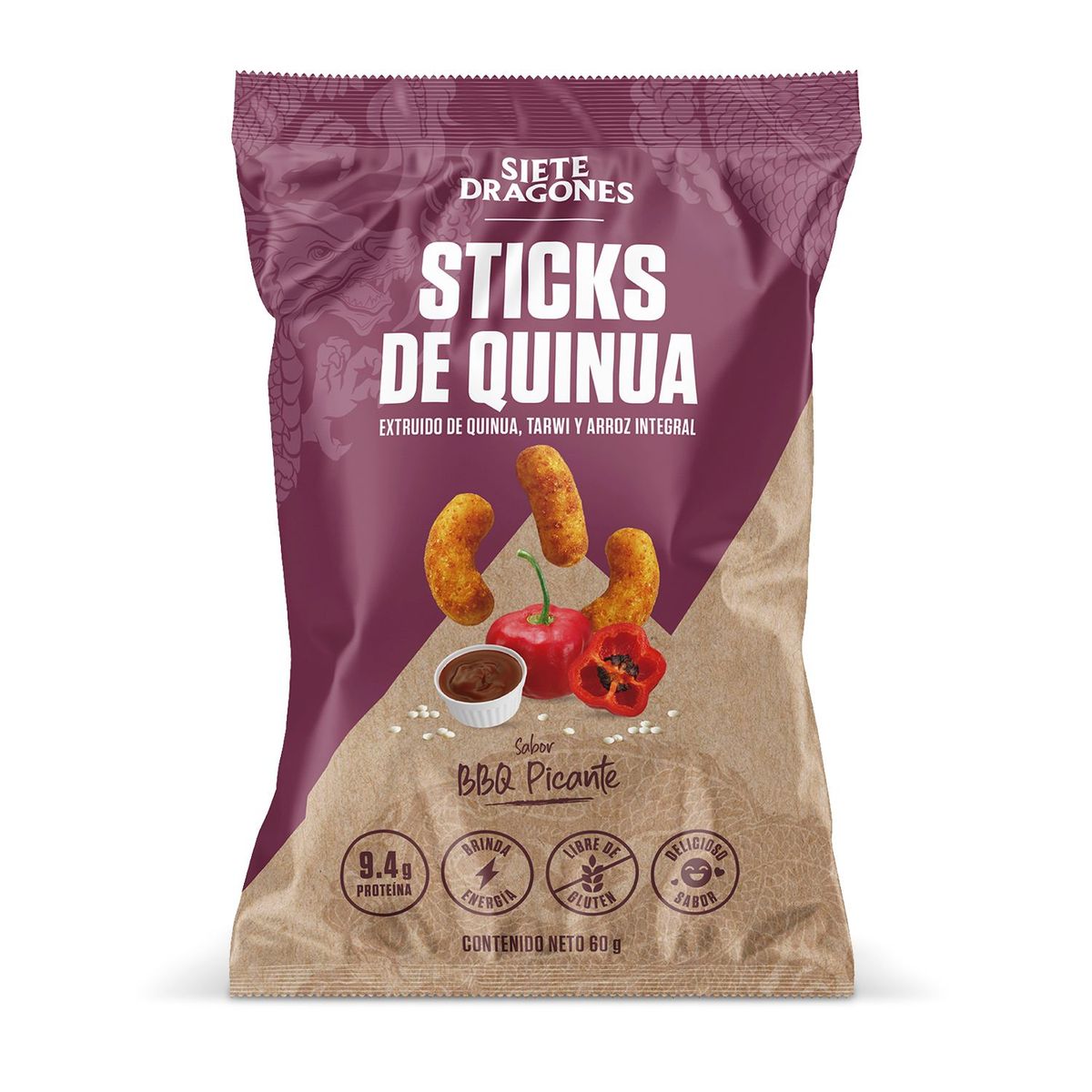 SIETE DRAGONES - Sticks de Quinua Bbq Picante Siete Dragones 60g
