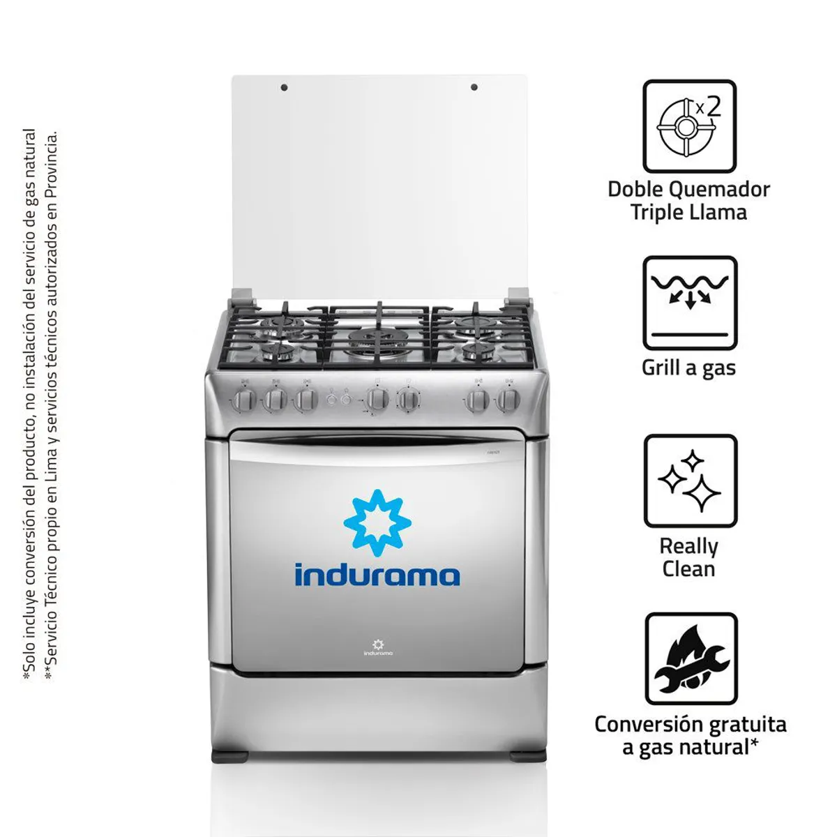 INDURAMA - Cocina 30 Pulgadas 5 Hornillas con Encendido Eléctrico Firenze Croma