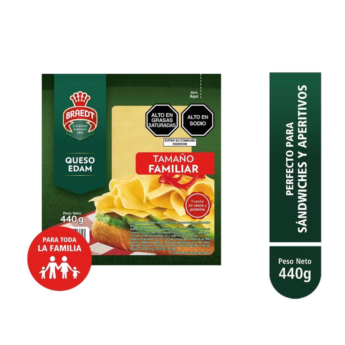 BRAEDT - Queso Edam en Láminas Braedt Empaque 440 g