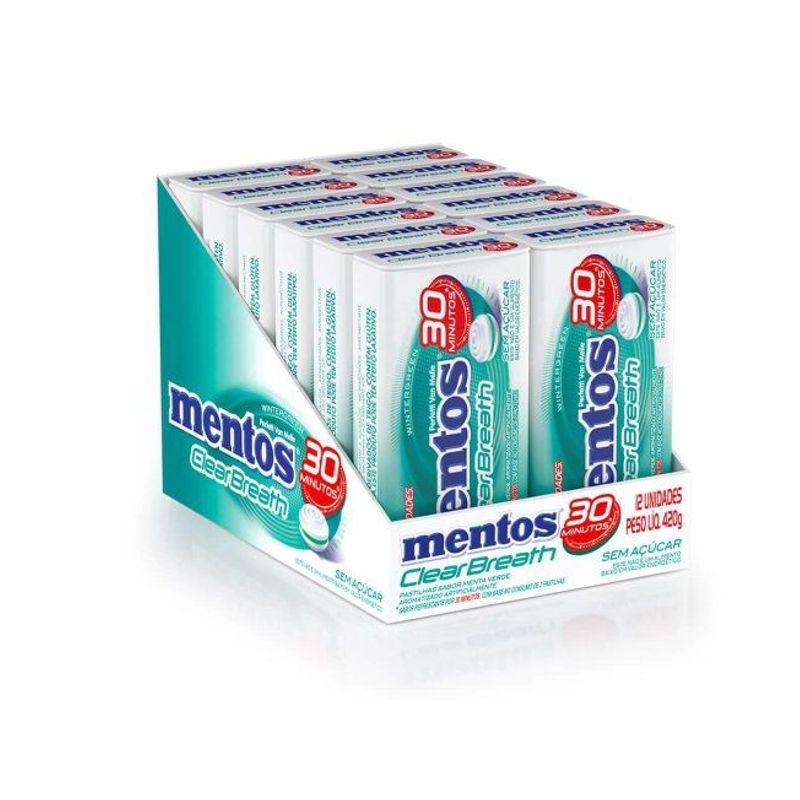 MENTOS - Mentos Clear Breath Wintergreen Display 12 Unidades