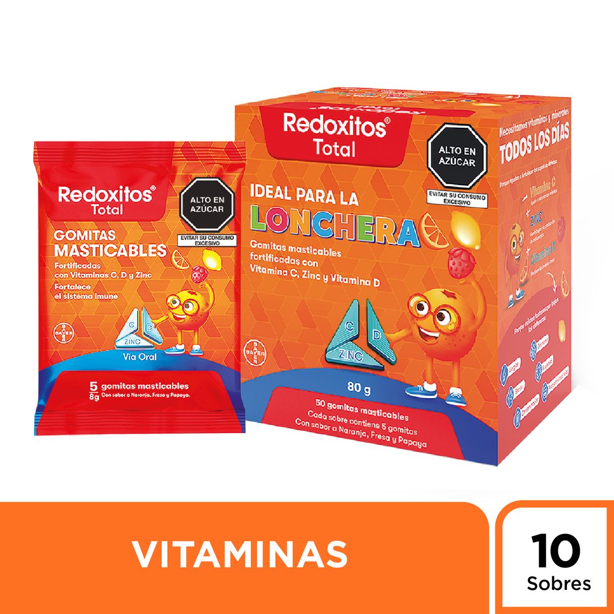 REDOXITOS - Gomitas Masticables Redoxitos Total Vitaminas C+D+Zinc Caja 10 Sobres