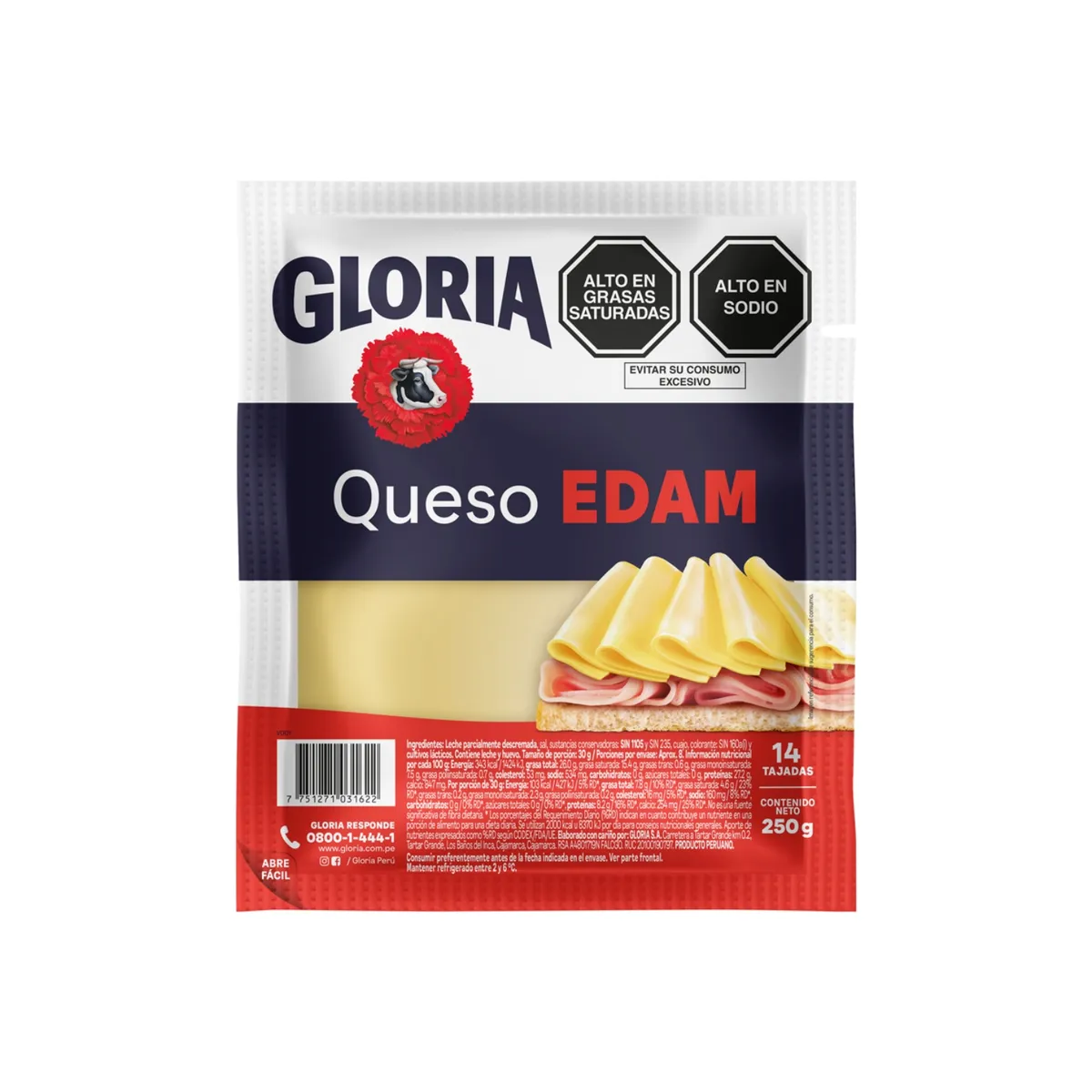 GLORIA - Queso Edam en Tajadas Gloria Empaque 250 g