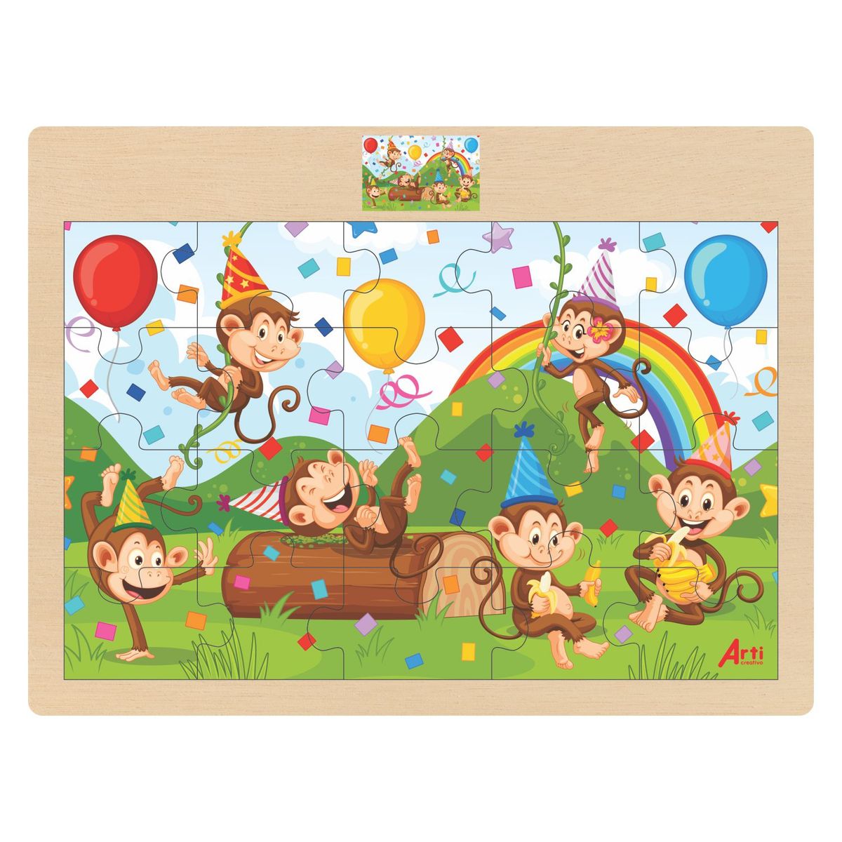 ARTI CREATIVO - Rompecabezas Arti Creativo 20 Piezas Monkey Party Madera