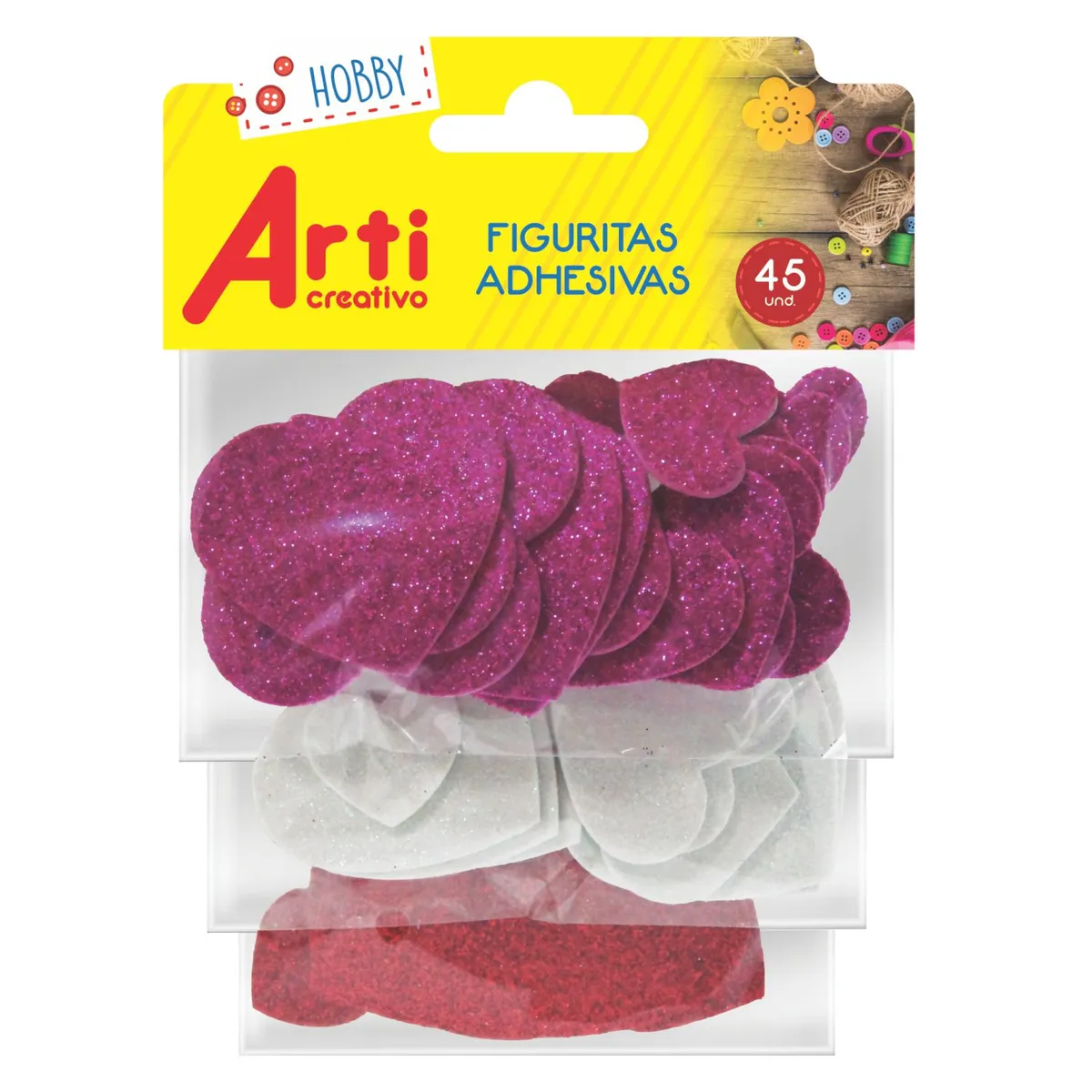 ARTI CREATIVO - Stickers Arti Creativo Corazón Glitter Bolsa 45 Und