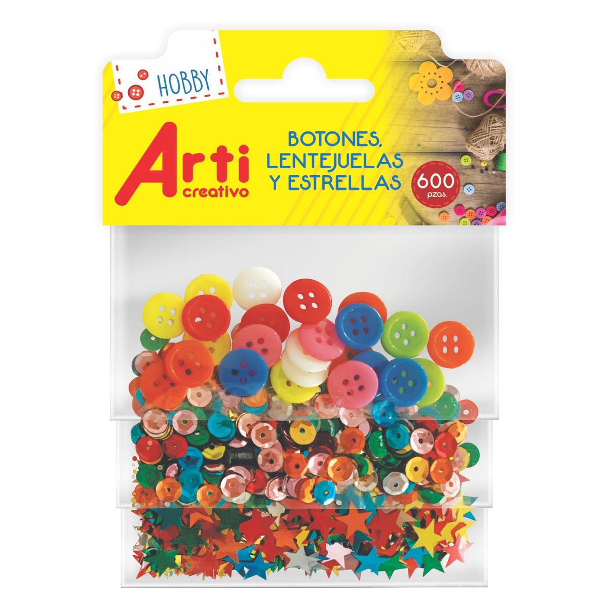 ARTI CREATIVO - Tripack Arti Creativo Botones Lentejuelas Estrellas Bolsa 600 Und