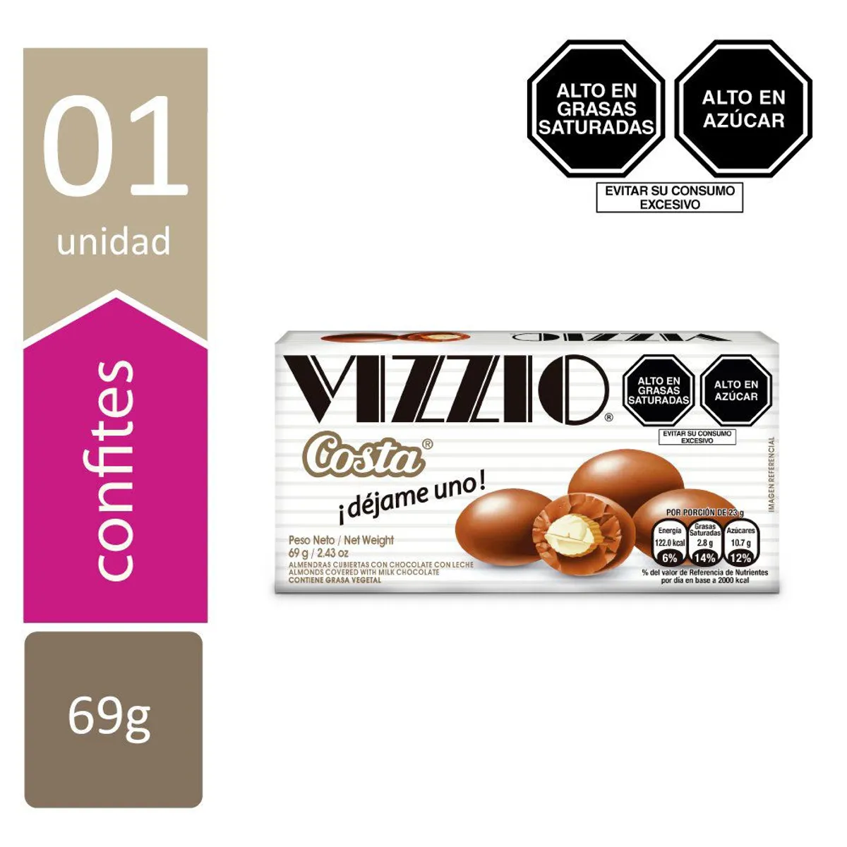 COSTA - Chocolate Vizzio Almendra con Leche Caja 69 g