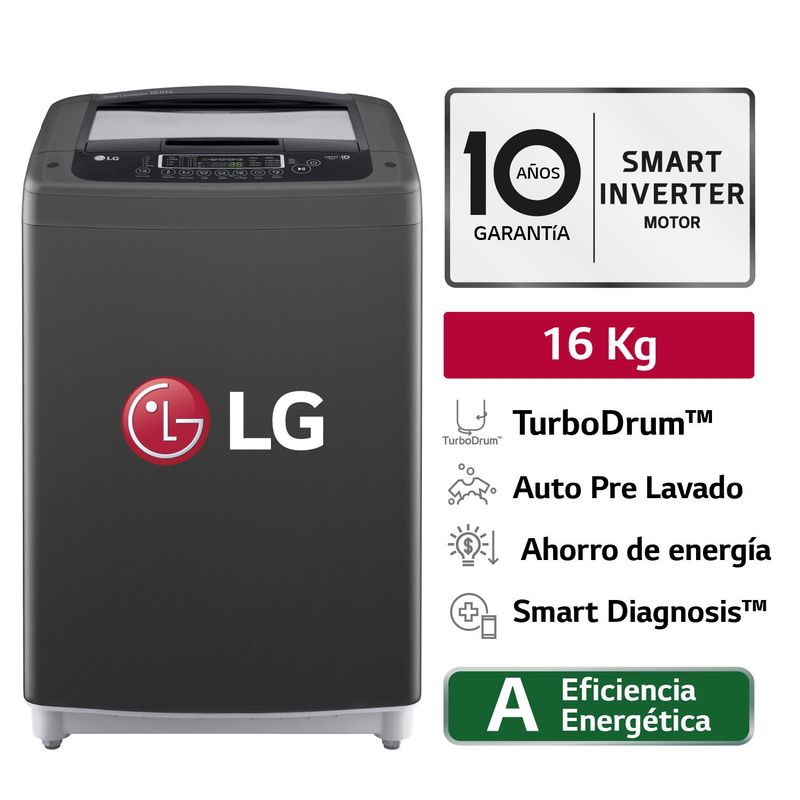 LG - Lavadora WT16BPB 16Kg Smart Motion Carga Superior Negro Claro LG