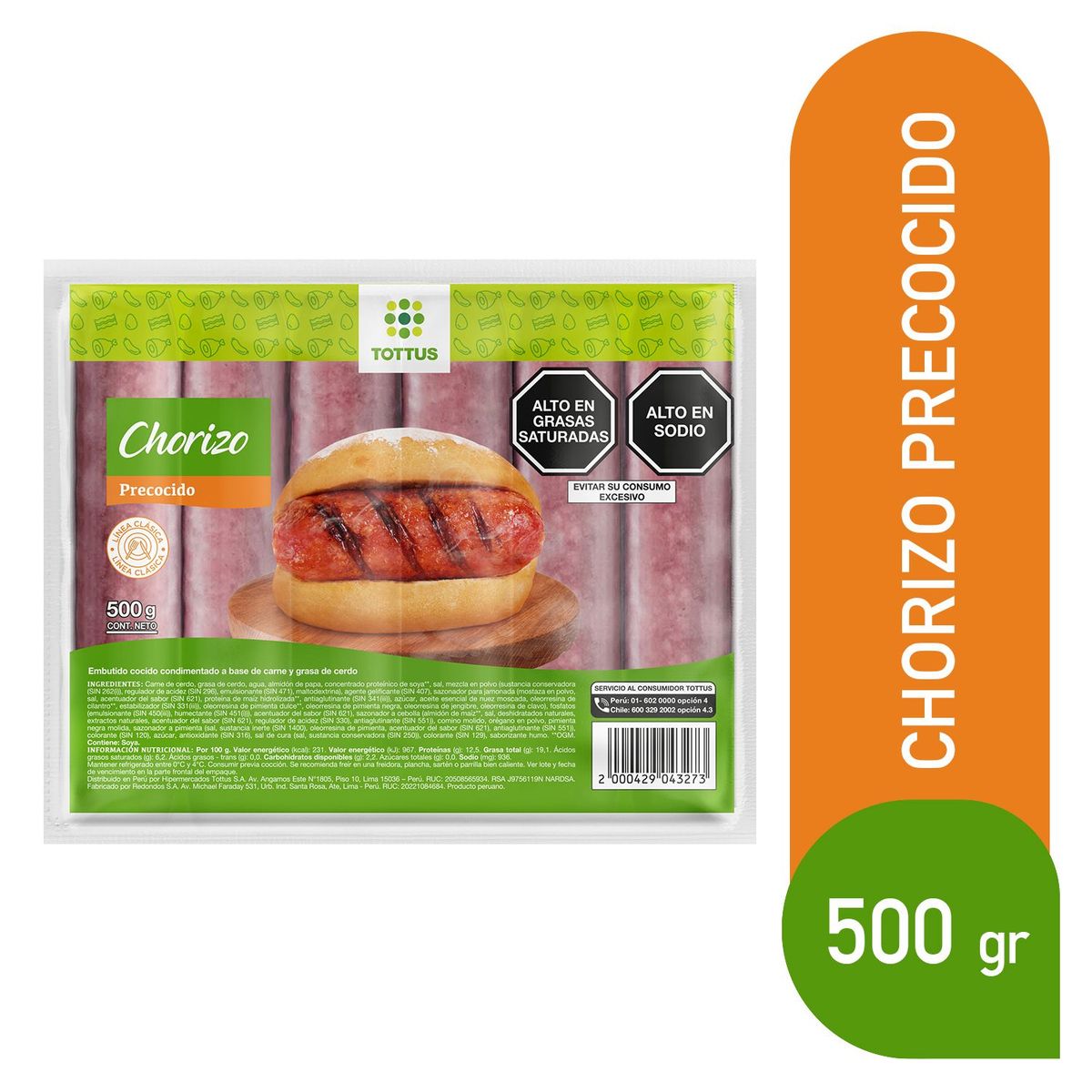 TOTTUS - Chorizo Precocido Tottus Empaque 500 g