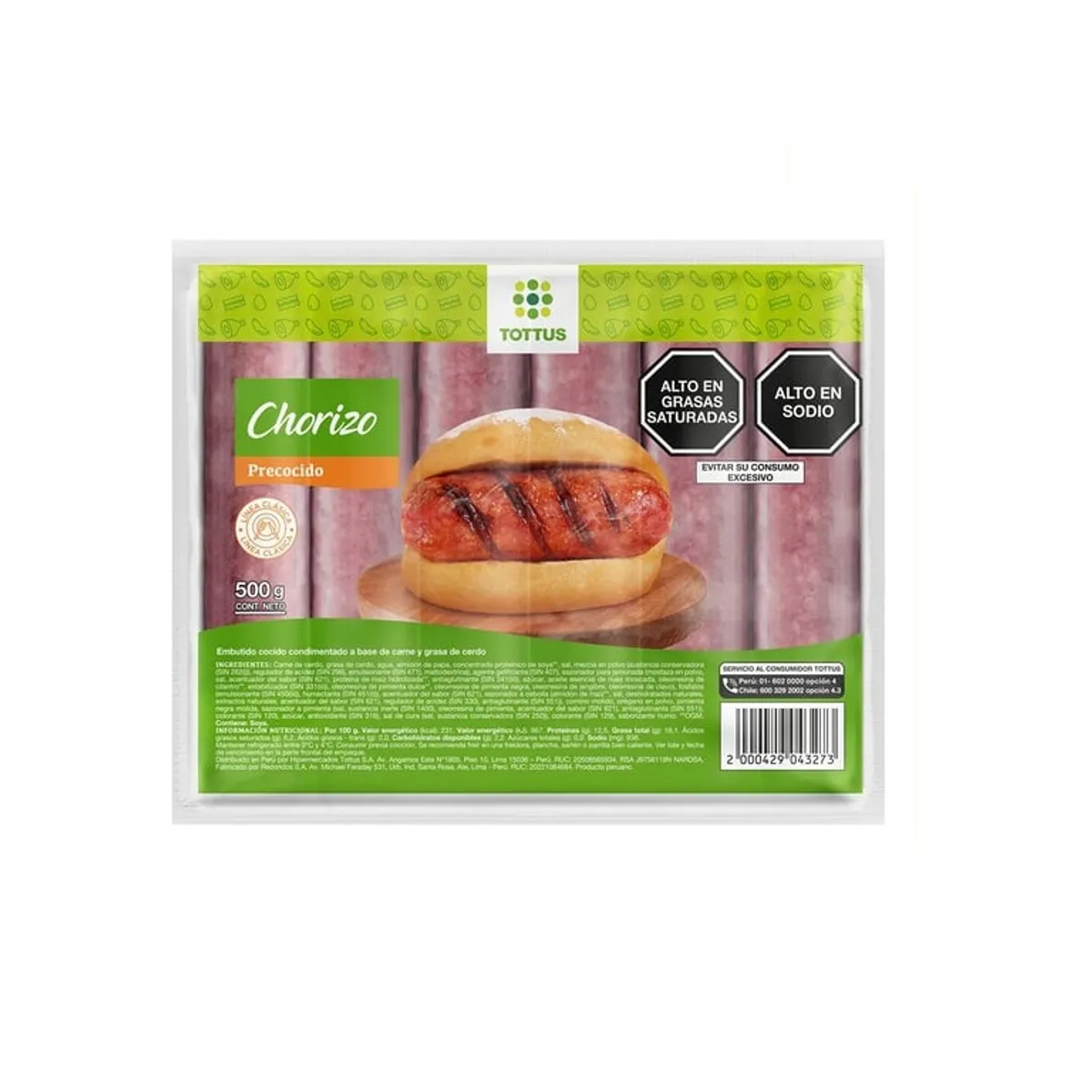 TOTTUS - Chorizo Precocido Tottus Empaque 500 g