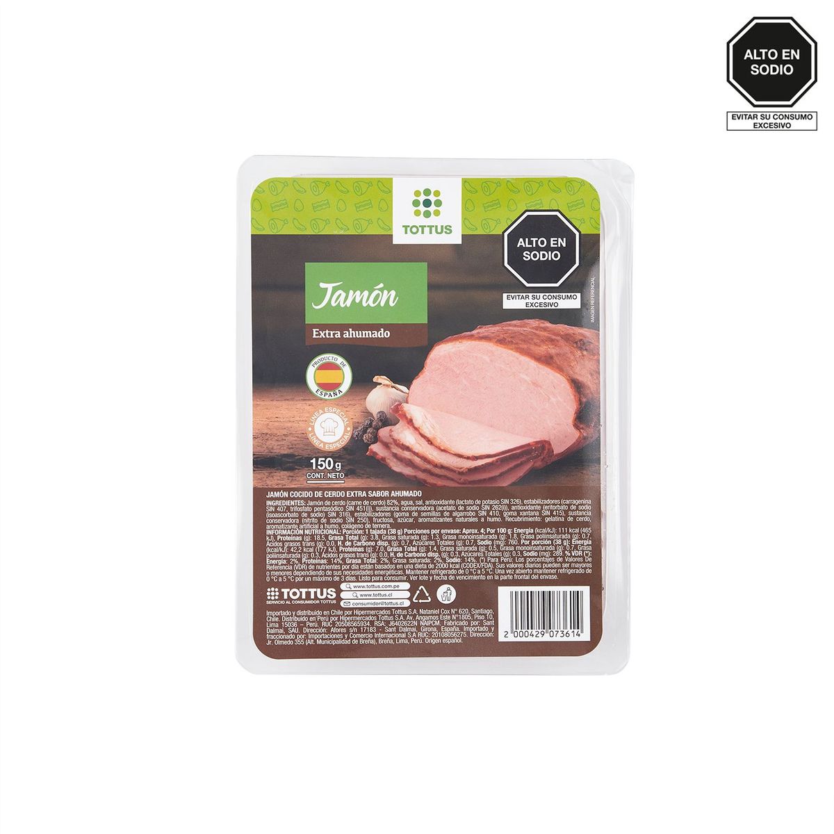 TOTTUS - Jamón Tottus Extra Ahumado Empaque 150 g