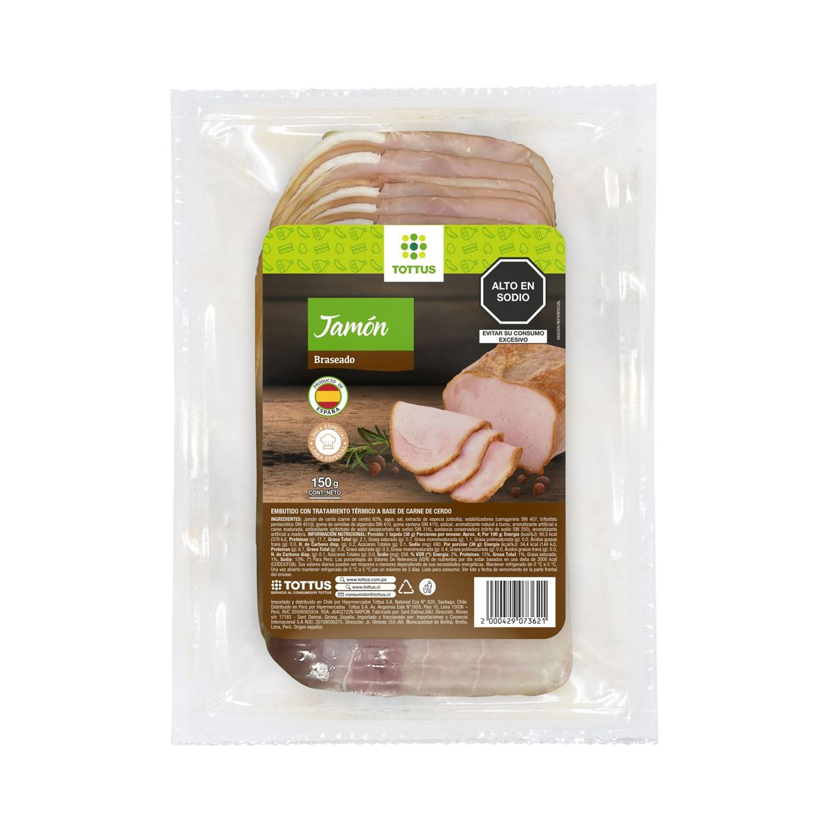 TOTTUS - Jamon Braseado Tottus Empaque 150 g
