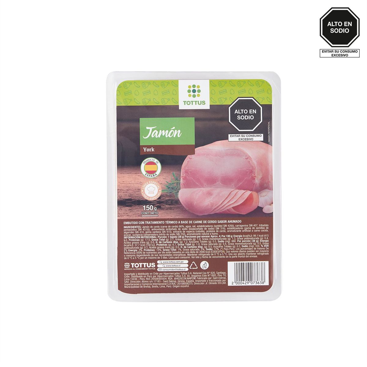 TOTTUS - Jamón York Tottus Empaque 150 g