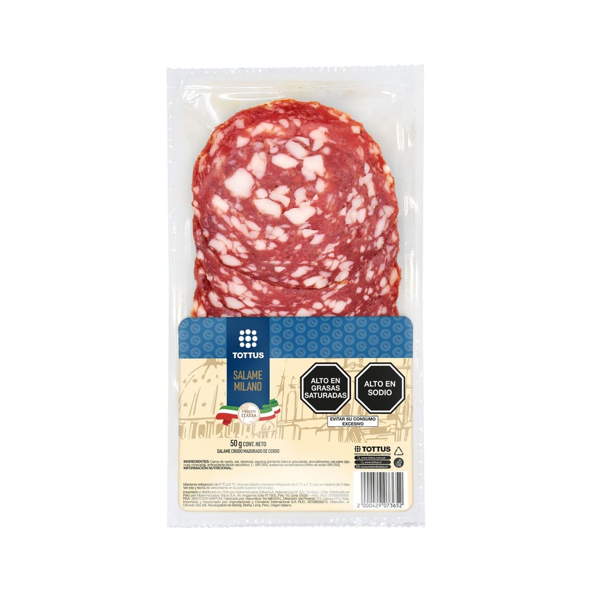 TOTTUS - Salame Milano Tottus Empaque 50 g