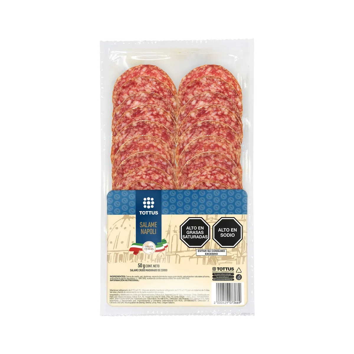 TOTTUS - Salame Tottus Nápoli Empaque 50 g